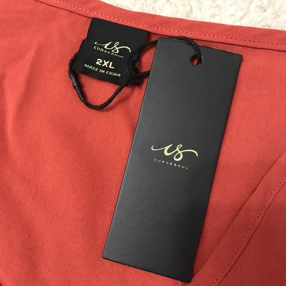 Faux Wrap Midi Dress Ruffle Short Sleeve Burnt Orange Size 2X - Picture 7 of 14